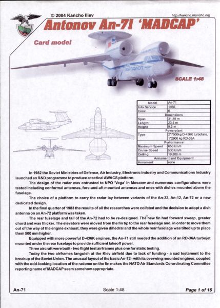 sowjetisches AWACS-Flugzeug Antonow An-71 "Madcap" 1:48