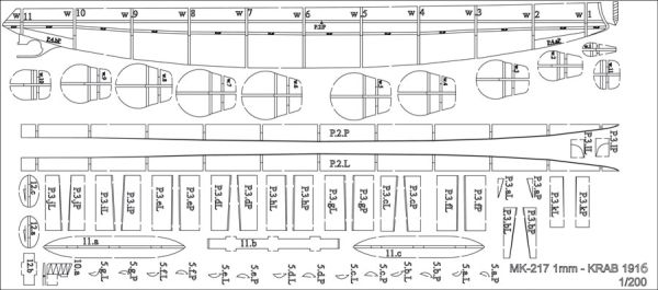 Spantensatz für U-Boot-Minenleger Krab (1912-1915) 1:200 (Modelarstwo Kartonowe Pro Arte 213)