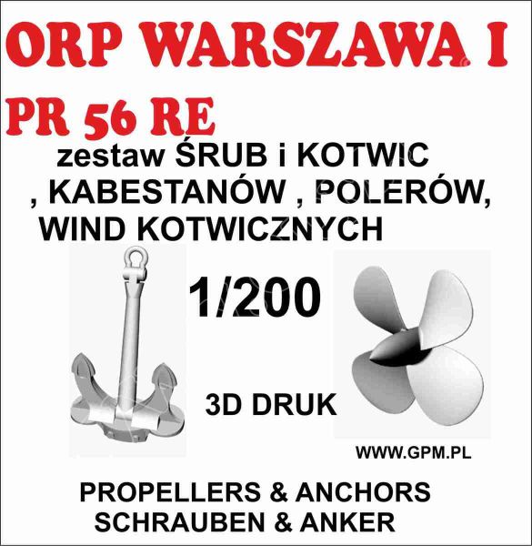 3D-Druck (klein) Schiffsschrauben, Anker, Spille, Poller, Klüsen u.a. für Zerstörer ORP Warszawa Projekt 56AE 1:200 GPM Nr. 632