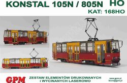 Straßenbahn Konstal Chorzow (1974-1993) des Typs 105N / 805N 1:87 (H0) Ganz-LC-Kartonmodellbausatz