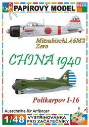 japanische Mitsubishi A6M2 Zero und chinesische Polikarpow i-16 "China 1940" 1:48 einfach