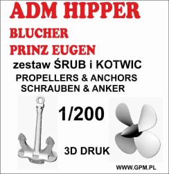 3D-Druck aus Kunststoff Schiffsschrauben und Anker für Admiral Hipper / Blücher / Prinz Eugen 1:200 alle Verlage