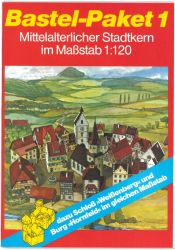 Mittelalterlicher Stadtkern im Maßstab, dazu Schloss Weißenberg und Burg Hornfeld 1:120