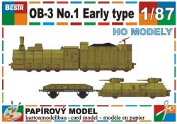 sowjetischer Panzerzug des Typs OB-3 No.1, frühe Version (eine bewaffnete Panzerlok, 2 Panzerwagen, 2 Plattformwagen) 1:87 (H0) einfach
