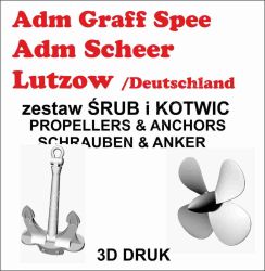 3D-Druck aus Kunststoffsatz: 4 Schiffsschrauben und 2 Anker für Admiral Graf Spee, Admiral Scher, Lützow/Deutschland 1:200