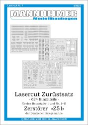 Lasercut Nr. 1, Mannheimer Modellbaubogen (04/2023) für Zerstörer "Z 51" 1:250